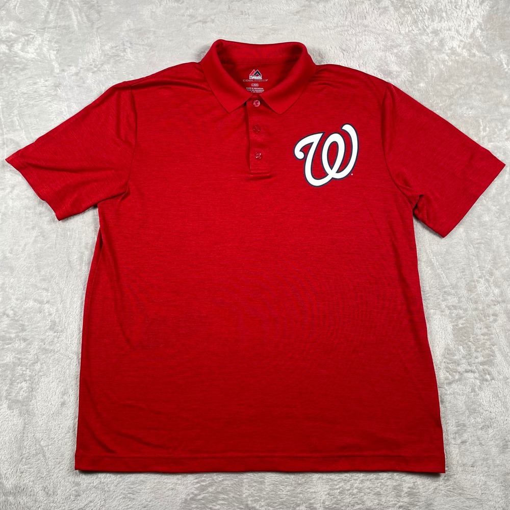 Majestic Washington Nationals Red Cool Base Polo Shirt Men's Size L‎ G